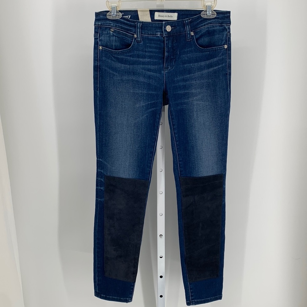 NWOT•Henry & Belle Jeans•Lila Skinny Ankle Cut with Black Suede on Legs Sz26